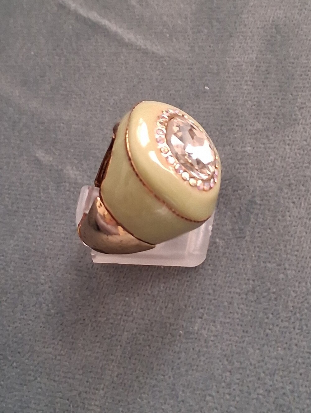 Vtg Enamel Crystal Cocktail Ring, Rare! - Picture 6 of 10